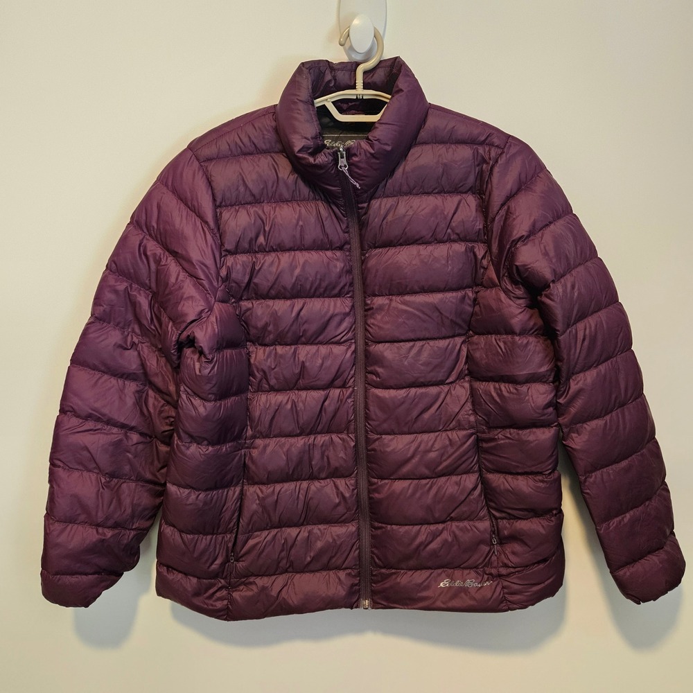 Eddie Bauer Down Puffer Jacket Womens XL Purple EB650 Full Zip Lightweight Coat